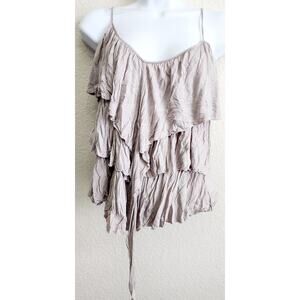 Papaya Gray Tiered Ruffled Spaghetti Strap Racerback Top Medium Lightweight Soft